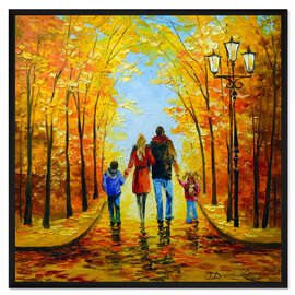 Gerahmter Kunstdruck Spaziergang mit der ganzen Familie
