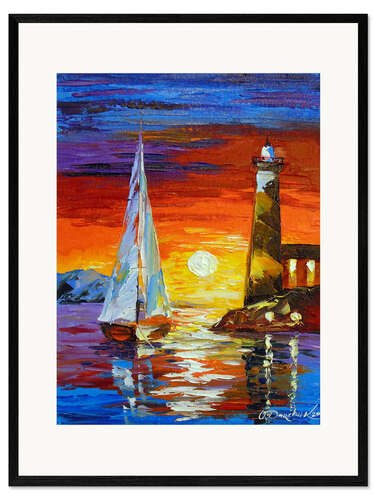 Framed art print Sailboat and lighthouse
