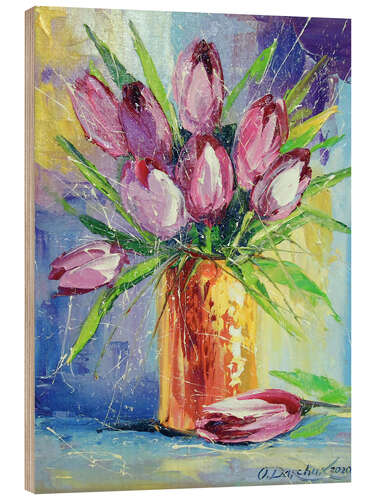 Tableau en bois Bouquet de tulipes