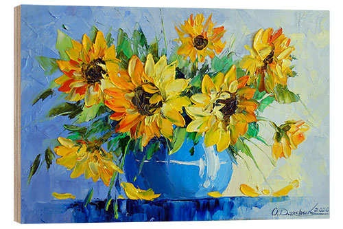 Print på træ Bouquet of sunflowers