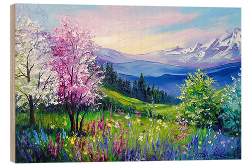 Wood print Spring in the Alps