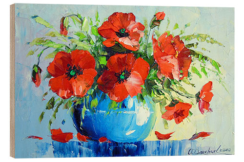 Wood print Bouquet of poppies