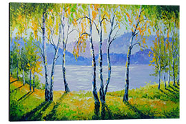 Tableau en aluminium Bouleaux au bord de la rivière