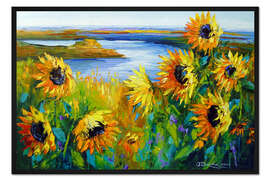 Gerahmter Kunstdruck Sonnenblumen am Fluss