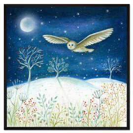 Gerahmter Kunstdruck Schneeeule bei Mondlicht