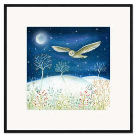 Gerahmter Kunstdruck Schneeeule bei Mondlicht