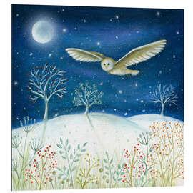 Magnettafel Schneeeule bei Mondlicht