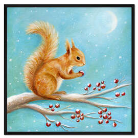 Gerahmter Kunstdruck Eichhörnchen mit Winterfrüchten
