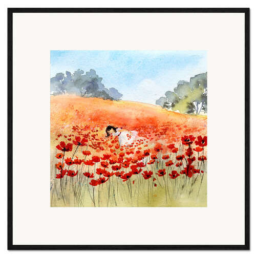 Gerahmter Kunstdruck Mohnblumen pflücken