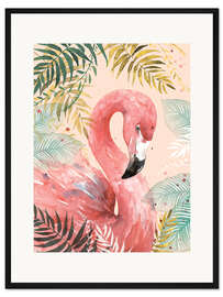 Gerahmter Kunstdruck Flamingo im Dschungel