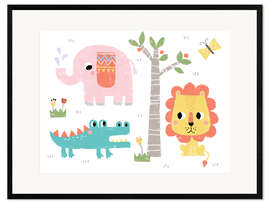 Ingelijste kunstdruk Cute jungle animals