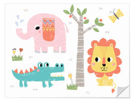 Selvklebende plakat Cute jungle animals