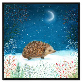 Gerahmter Kunstdruck Igel auf Beerensuche