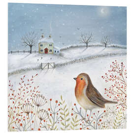 Foam board print European robin in winter