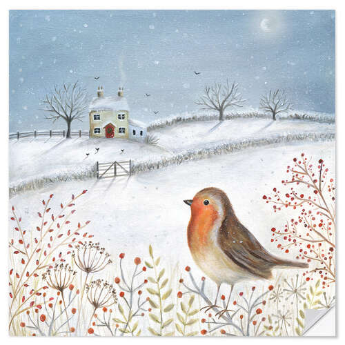 Wall sticker European robin in winter