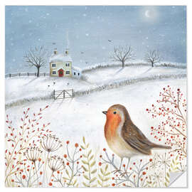 Wall sticker European robin in winter