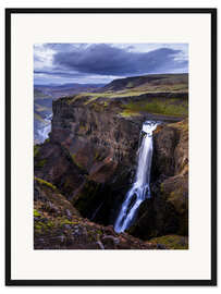 Gerahmter Kunstdruck Haifoss Wasserfall, Island