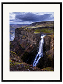Gerahmter Kunstdruck Haifoss Wasserfall, Island