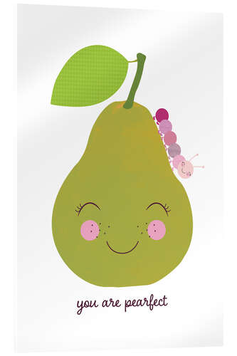 Acrylic print Pear and pink caterpillar