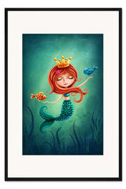 Gerahmter Kunstdruck Meerjungfrau spielt mit Fischen