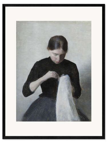 Innrammet kunsttrykk En ung pige, der syr
