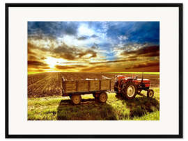 Framed art print Tractor in the evening sun