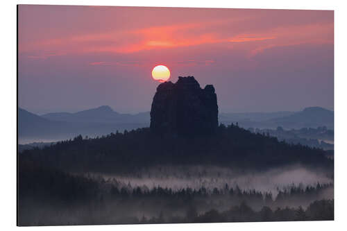 Aluminiumtavla Sunset over the Falkenstein, Saxon Switzerland