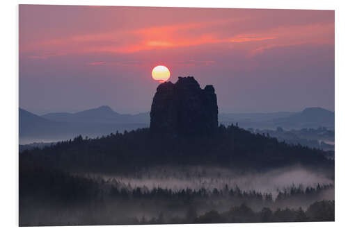 PVC print Sunset over the Falkenstein, Saxon Switzerland