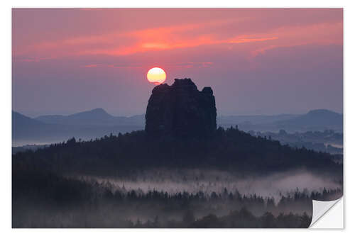 Självhäftande poster Sunset over the Falkenstein, Saxon Switzerland