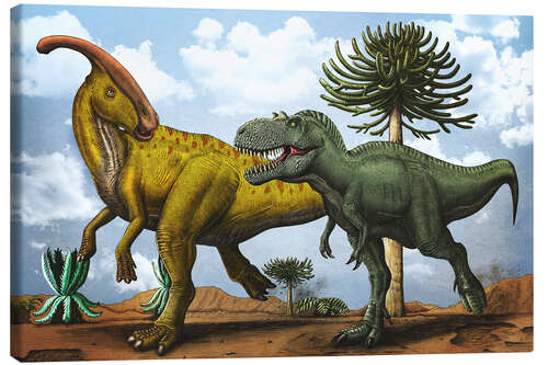 Canvas-taulu Parasaurolophus versus Gorgosaurus