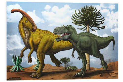 Hartschaumbild Parasaurolophus versus Gorgosaurus