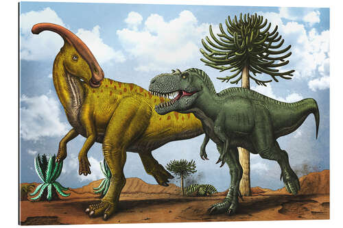 Quadro em plexi-alumínio Parasaurolophus versus Gorgosaurus