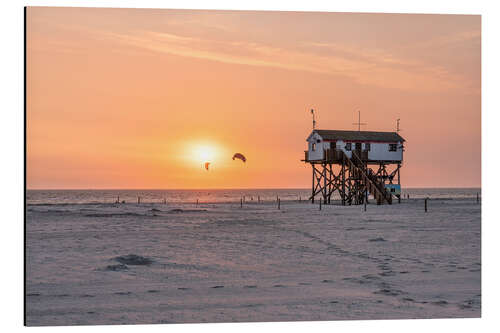 Aluminium print Sunset on the beach at Sankt Peter Ording