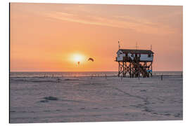 Aluminium print Sunset on the beach at Sankt Peter Ording