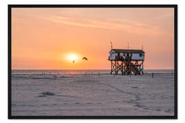 Gerahmter Kunstdruck Sonnenuntergang am Strand von Sankt Peter Ording