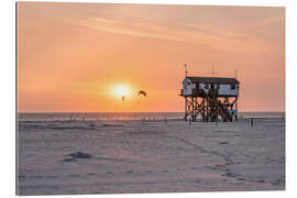 Quadro em plexi-alumínio Pôr do sol na praia de Sankt Peter Ording