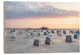 Hout print Beach chairs on the North Sea coast