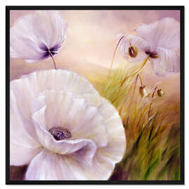 Gerahmter Kunstdruck Weißer Mohn auf lila