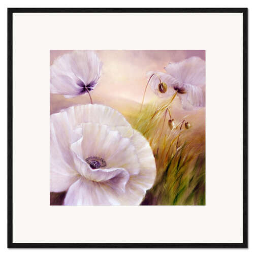 Plakat artystyczny premium w ramie White poppy flowers on purple