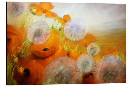 Aluminium print Poppy meadow with dandelions