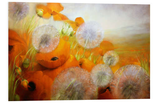 Foam board print Poppy meadow with dandelions