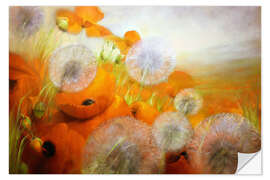 Selvklebende plakat Poppy meadow with dandelions