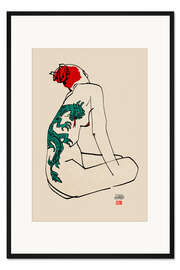 Gerahmter Kunstdruck Akt mit Drachentattoo