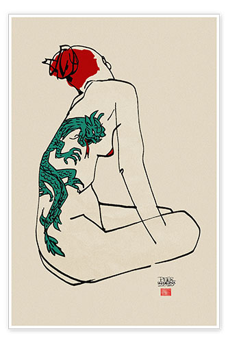 Poster Nu avec tatouage de dragon