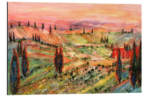 Tableau en aluminium Coucher de soleil en Toscane