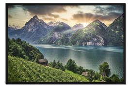 Gerahmter Kunstdruck Sonnenuntergang am Vierwaldstättersee