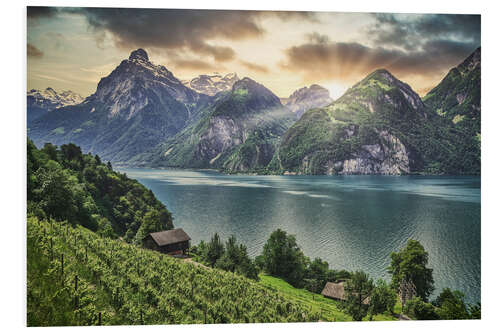 Hartschaumbild Sonnenuntergang am Vierwaldstättersee