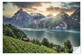 Selvklebende plakat Sunset at Lake Lucerne