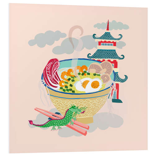 Foam board print Noodle bowl with little dragon