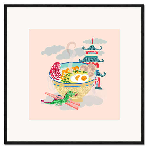 Framed art print Noodle bowl with little dragon